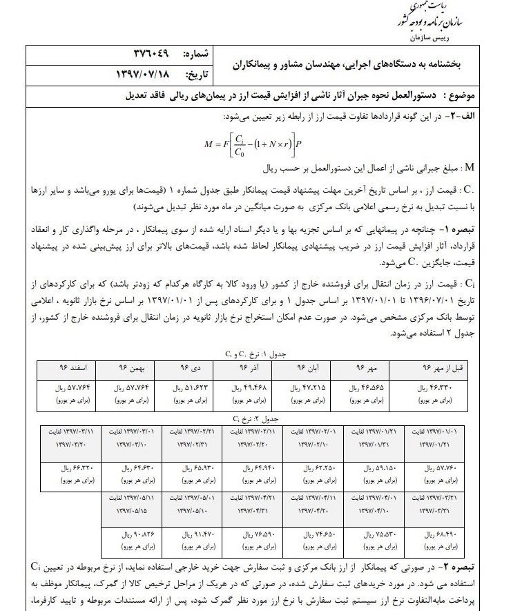 ابلاغ بخشنامه نحوه جبران افزایش قیمت ارز